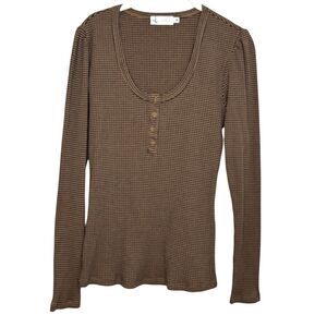 Carve Designs Emma Top Womens Medium Brown Cocoa Mini Stripe Long Sleeve Henley